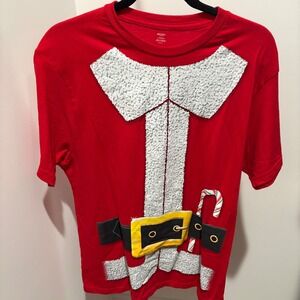Holiday Time Mens Red Santa Claus Costume Short Sleeve‎ TShirt Size Large 42/44